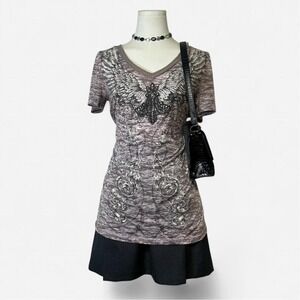 Y2K Miss Me Embellished T Shirt Womens L Fairy Grunge Angel Wings Alt